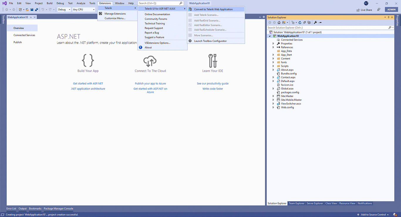 Telerik ASP.NET AJAX Visual Studio Convert Project Template Convert existing project with Telerik UI for ASP.NET AJAX Extensions