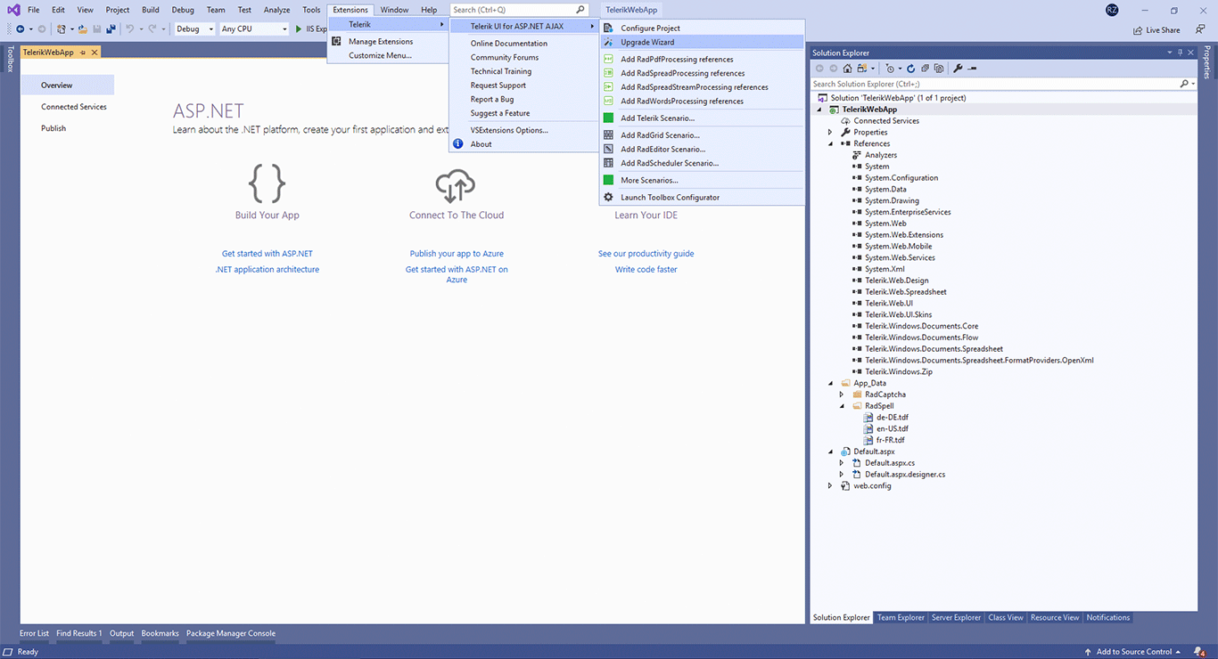 Telerik ASP.NET AJAX Visual Studio Upgrade Project Template Upgrade Telerik ASP.NET AJAX project