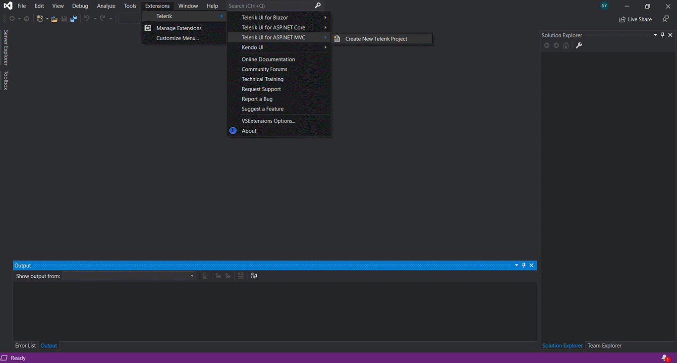 Telerik ASP.NET MVC Visual Studio Project Template Create new project with Telerik UI for ASP.NET MVC Visual Studio Extension