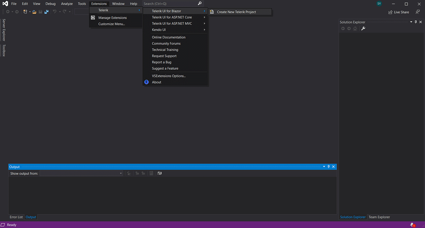Telerik Blazor Visual Studio Project Template Create new project with Telerik Blazor Visual Studio Extensions